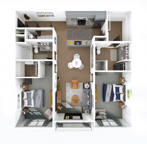 this is a 3d floor plan of a 824 square foot 1 bedroom apartment at the